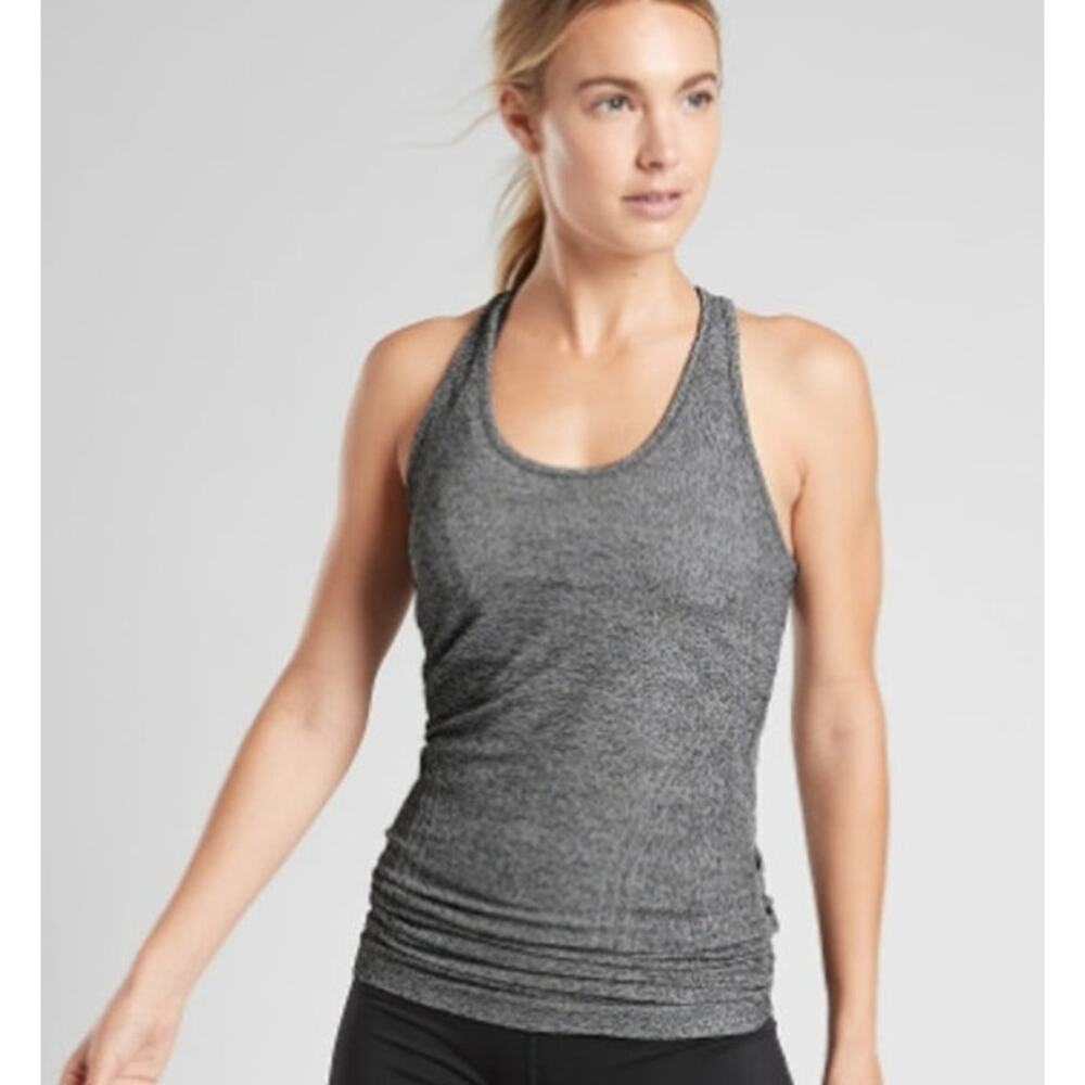 Athleta Speedlight Seamless Tank XS Heathered Grey Racerback Side Ruched